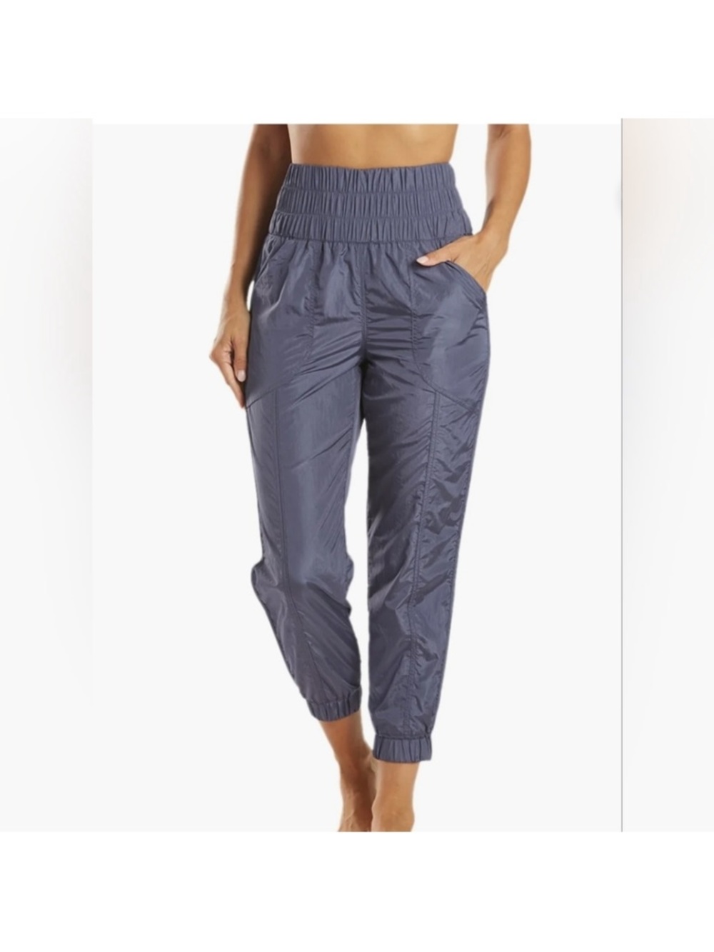 FP Movement by Free People Slate Blue High-Waist Smocked Joggers